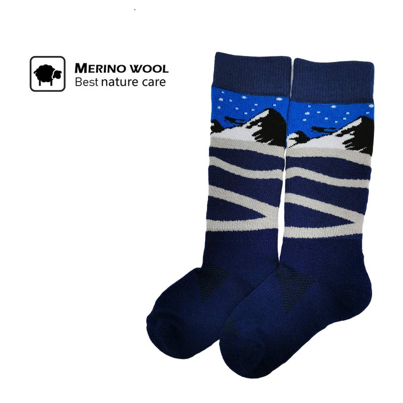 HIGHCAMP 2 Pairs Kids Merino Wool Ski Snowboard Socks Boy Girl Toddler Snow Socks/Alps Navy, M - Image 2